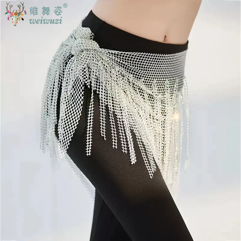 Sciarpa da donna per danza del ventre con diamanti, squisita nappa, scialle, cintura in vita, catena, vestito rave, costume di scena, pratica di abbigliamento da ballo