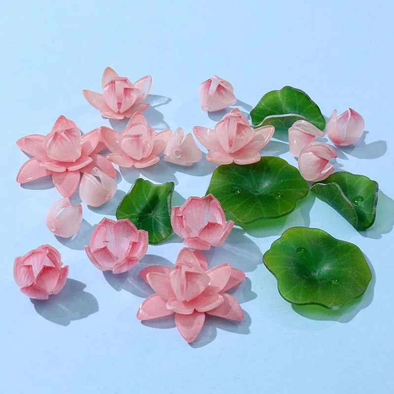 

Wholesale 30pcs/lot color print cartoon Lotus flowers/leave shape acrylic florals beads diy jewelry garment accessory