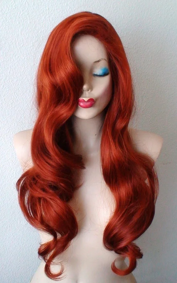 Jessica Rabbit Wavy Long Copper Red Hair Little Mermaid Princess Ariel Heat Resistant Cosplay Costume Wig