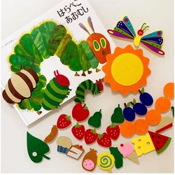 Children's Very Hungry Caterpillar Imagem Livro, Felt Whiteboard, Apresentação de Teatro, Brinquedos Educativos para Crianças, 34Pcs por Conjunto