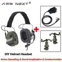 ARM NEXT F10 Shooting Earmuffs Tactical Noise Reduction Headset with Helmet ARC Rail Adapter with Kenwood PTT adapter New