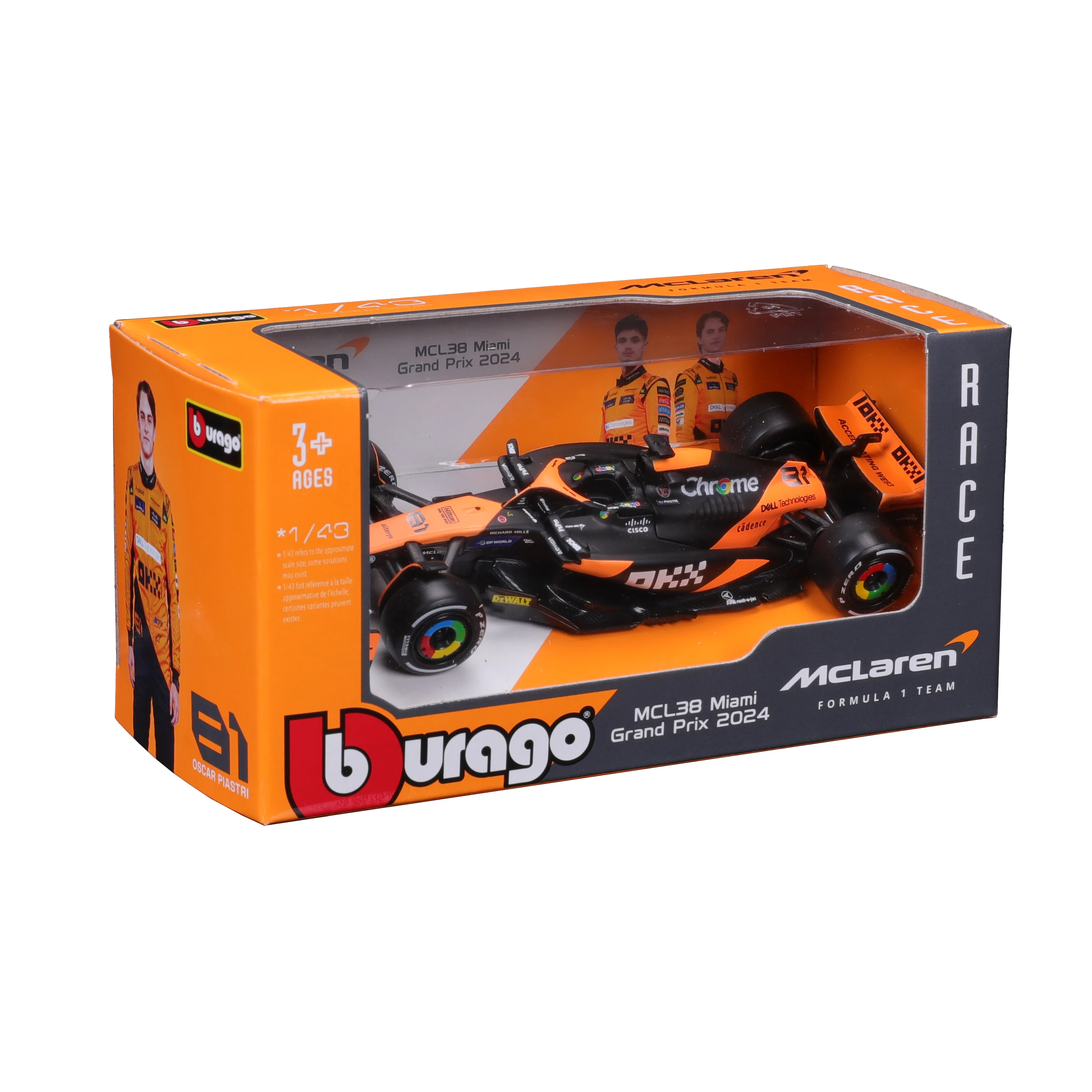 Bburago 1:43 2024 F1 Mclaren MCL38 Monaco Grand Prix Liga Carro Miniatura Modelo Diecast # 4 Lando Norris # 81 Brinquedo Oscar Piastri