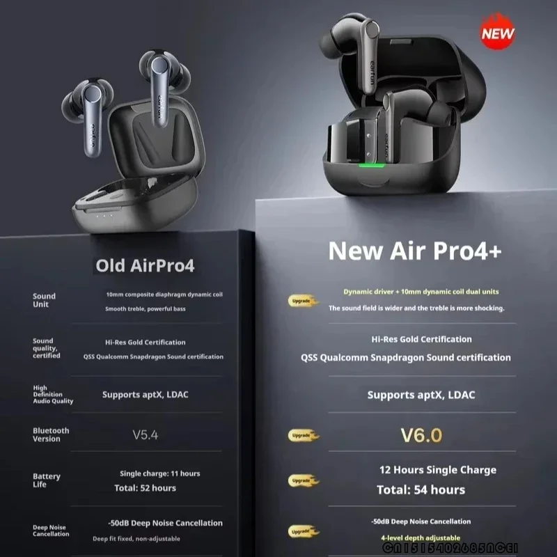 سماعات أذن لاسلكية EarFun Air Pro 4+ مزودة بـ 6 ميكروفون AI 54H تدعم عمر البطارية سماعات LDAC بخاصية إلغاء الضوضاء النشطة سماعة أذن بلوتوث
