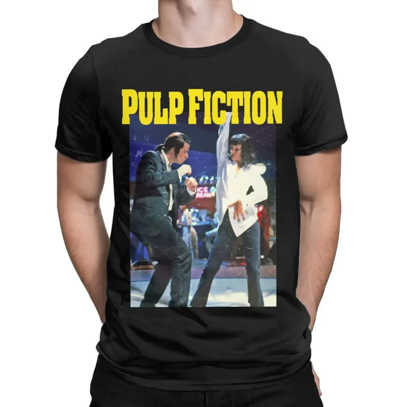 Pulp Fiction dance T-shirt for men vintage pure cotton tee shirt round collar short sleeve t shirts 4XL 5XL 6XL clothing