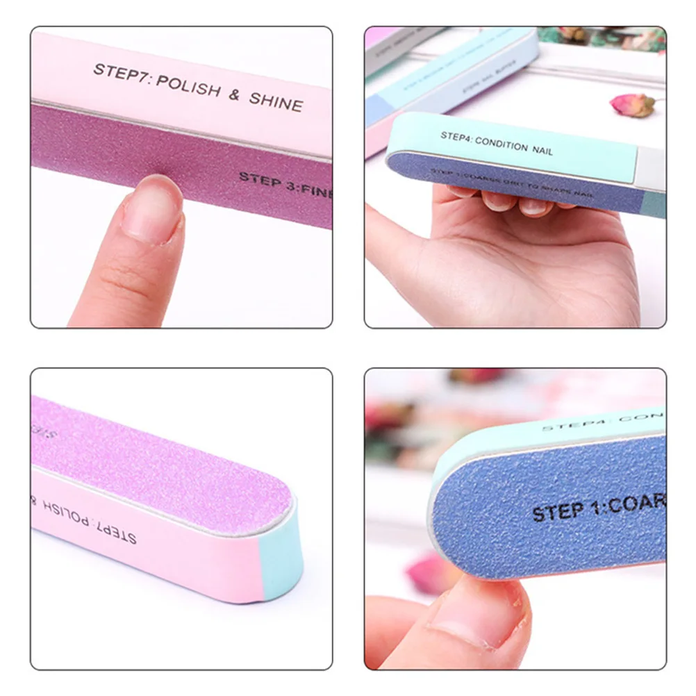 

8pcs Nail File Durable Sponge 7 Grit Levels Washable Reusable Nail File Block for Natural Fake Finger Toe Nails