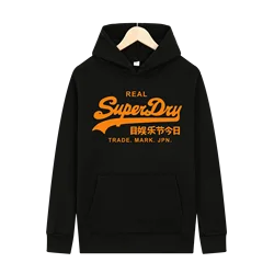 New Men's Oversized Superdry Letters Print Hooded Cotton Sport Hoodie Outdoor Casual Fashion Men's Sweatshirt Pullover