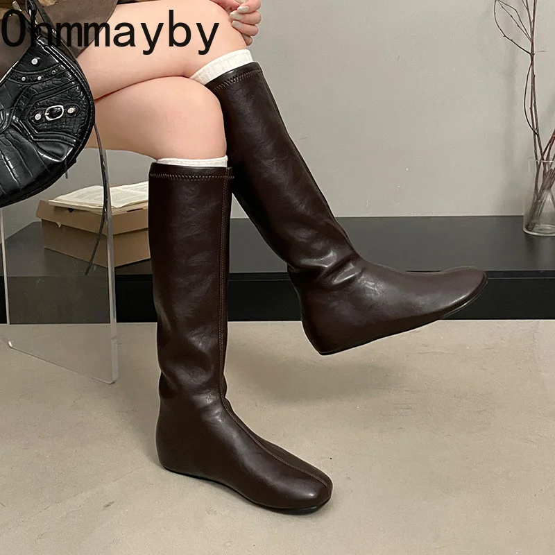 Round Toe Hidden Wedge Women Knee High Boots Soft Pu Leather Stretch Slim Shoes Spring Autumn Women Mordern Long Booties image 2