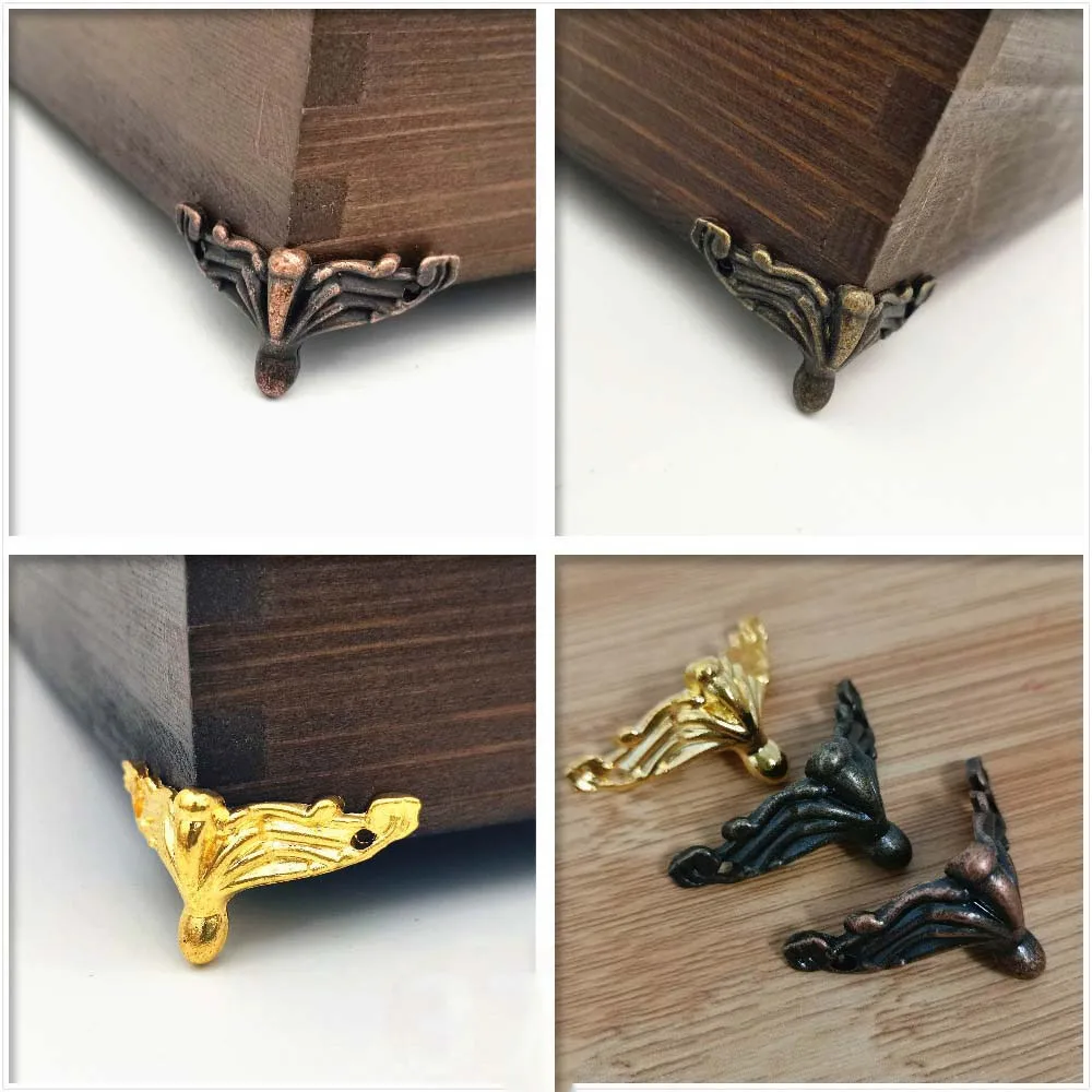 

4pcs Brand New Decorative Antique Brass Golden Vintage Jewelry Chest Box Wood Case Feet Leg Corner Protector Guard 35x20mm