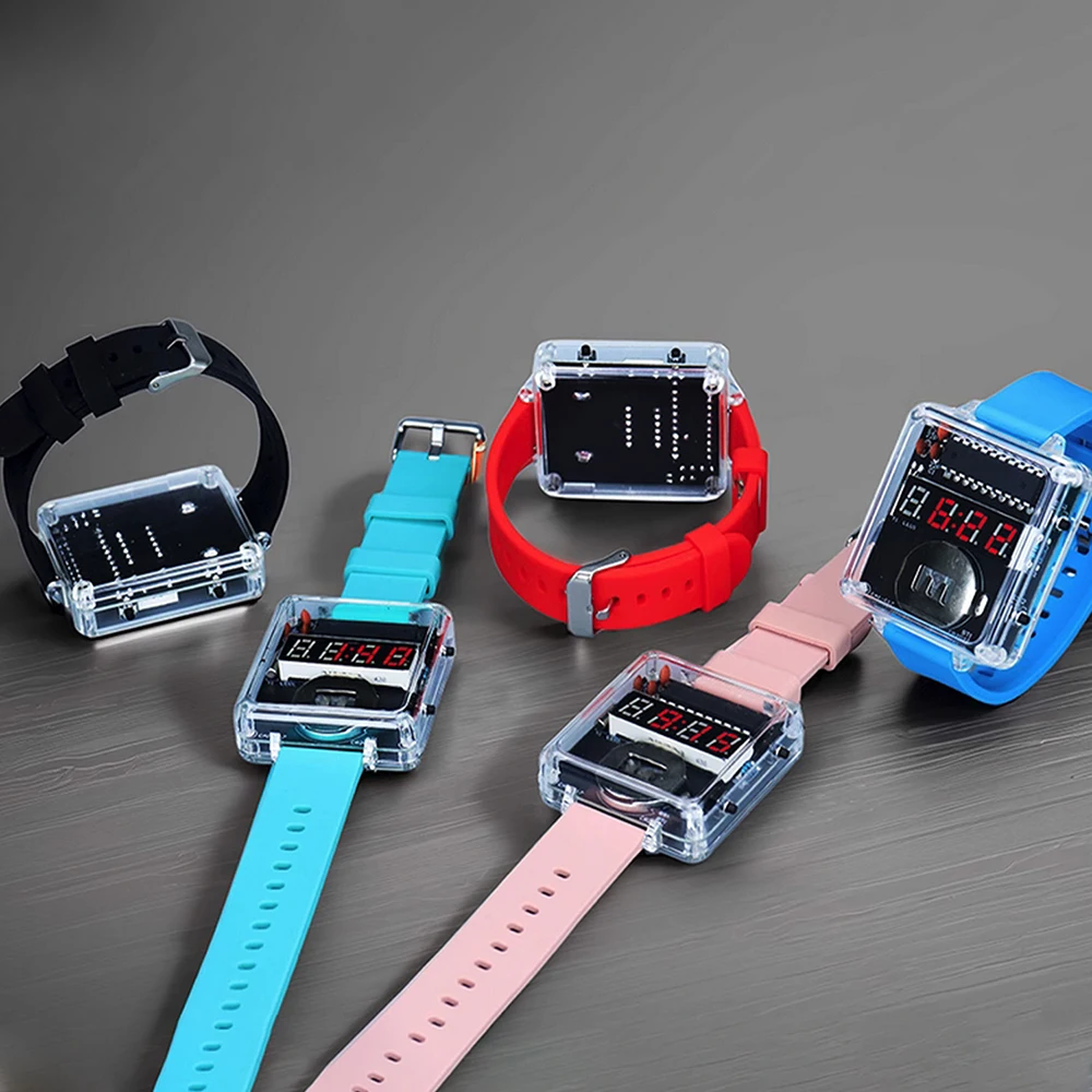 DIY Electronic Watch Kit 0.28'' LED Digital Tube Creative Watch Soldering Kit Microcontroller Watch Kit with Case&Silicone Strap