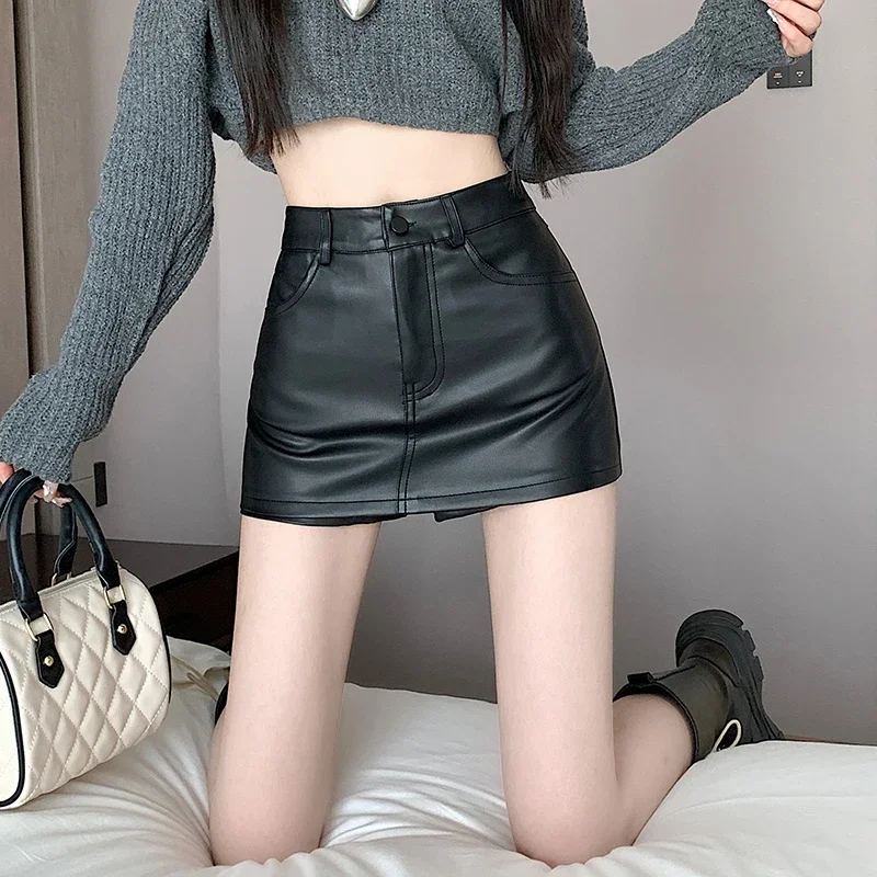 

Hip hugging PU small leather skirt 2024 new autumn and winter hot girl super hot ultra short skirt sexy tight short skirt trend