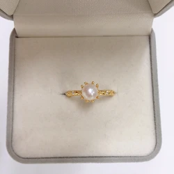ZHBORUINI 2024 New 100% Natural Freshwater Pearl Ring 14K Gold Plated Lace Crown Fine Wedding Ring Jewelry Anniversary Gift