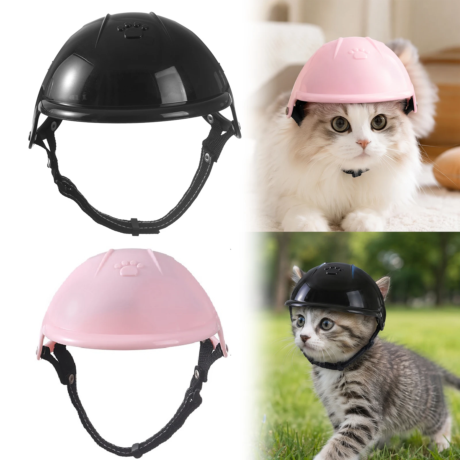 PC Lightweight Pet Motorcycle Hat with Adjustable Chin Strap Puppy Cats Safety Hats 3D Paw-Print Detail for Biking Travelling