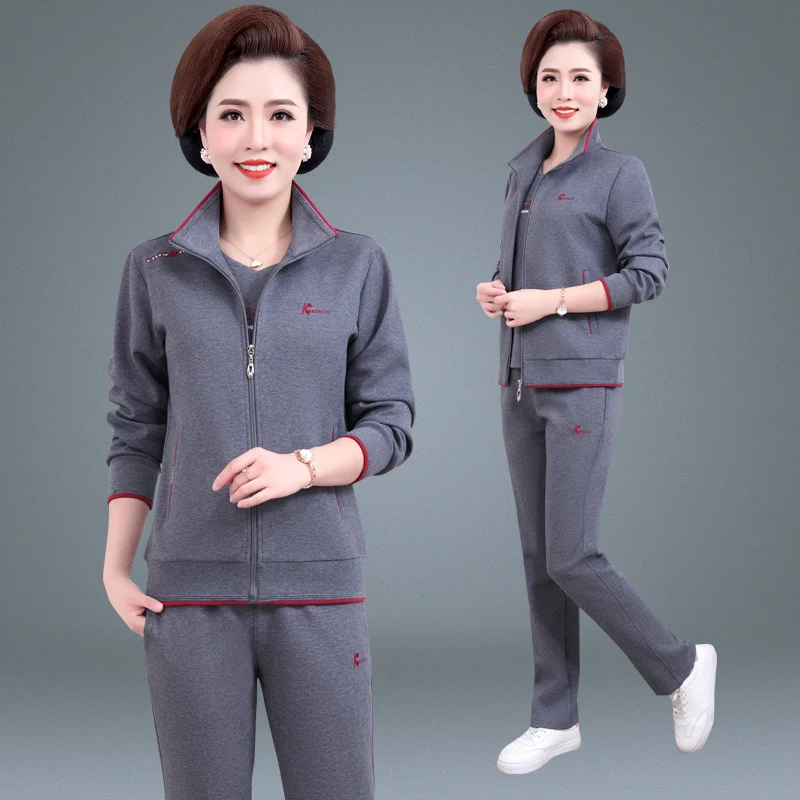 

Модный спортивный костюм для мам: комплект из двух предметов для женщин 40-50 лет, весенний повседневный наряд, куртка на молнии свободного кроя