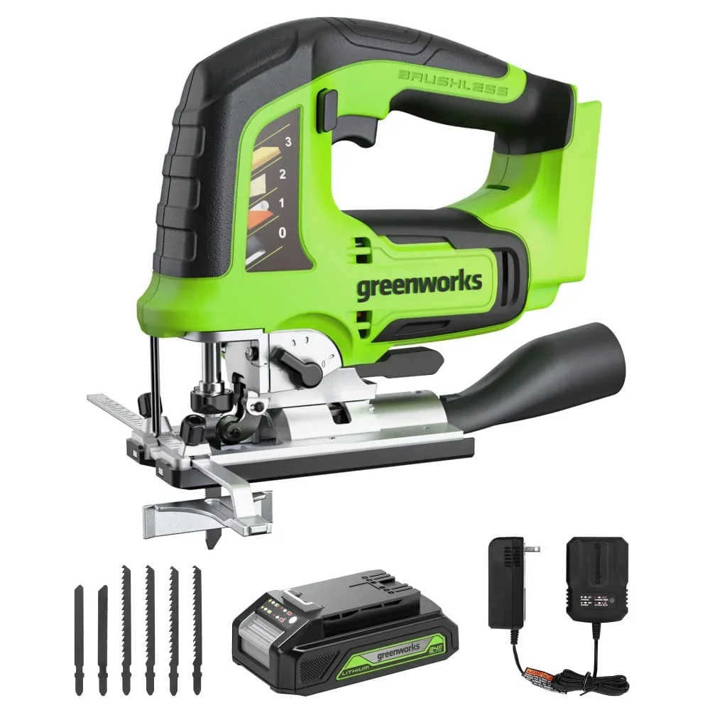 

Greenworks 24V Brushless Cordless Jig Saw with 2.0Ah Battery and 2.0A Charger