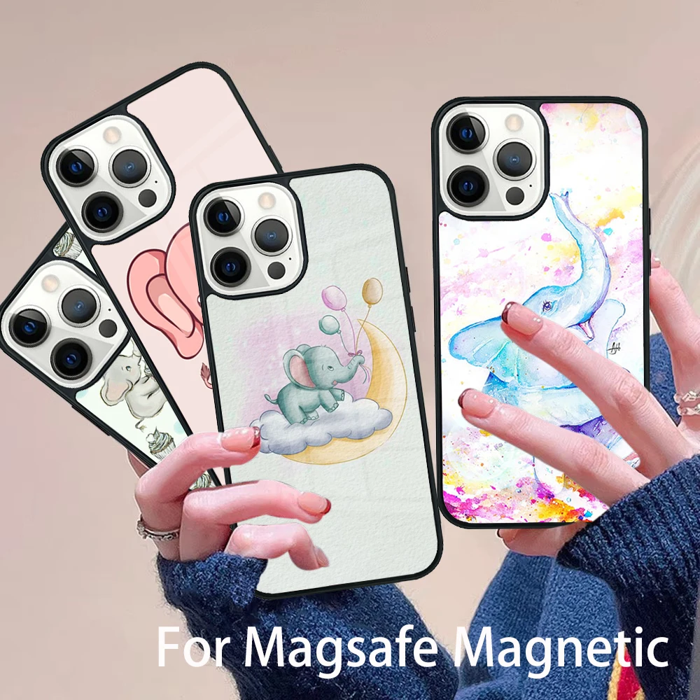 

Baby Elephant Moon Phone Case Magesafe Magnetic Wireless Charge Cover For IPhone 16 11 12 13 14 15 Pro Max Plus Mini