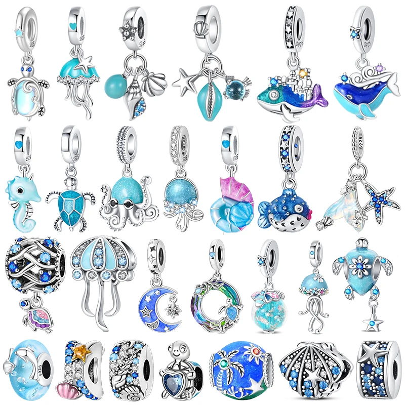 925 Sterling Silver Ocean Series Turtle Crab Whales Dolphins Pendant Charms Beads Fit Original Bracelets Bangles Jewelry Gifts