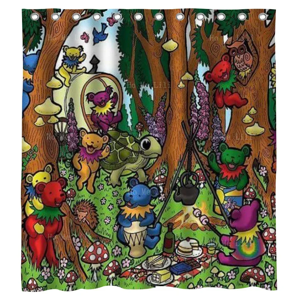 Hippie '60s Art Gratitude Dead Dancing Teddy Bears Shower Curtain By Ho Me Lili For Bathroom Decor