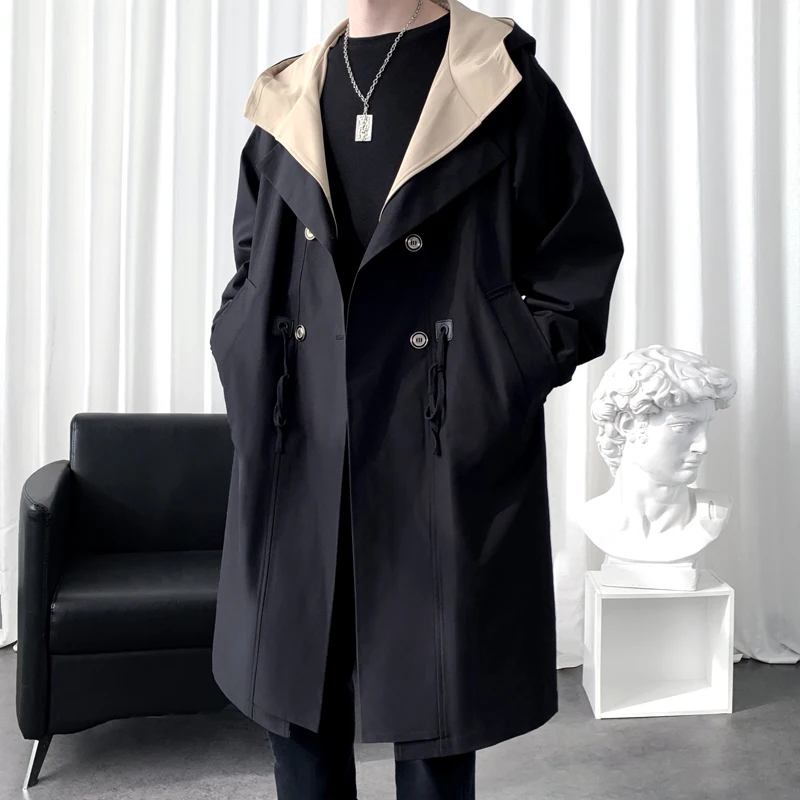 

Men Spring new style Windbreaker Men's Fashion Trend Comfortable jackets Loose Large Size Casual Mid-Length trench Coat