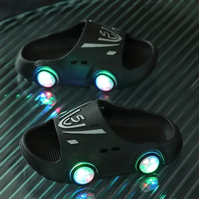 Kids Luminous Slippers Summer Indoor Cartoon Car Girls Shoes Soft Anti-slip Boy Beach Shoes Fashion Outdoor Children LED Slipper