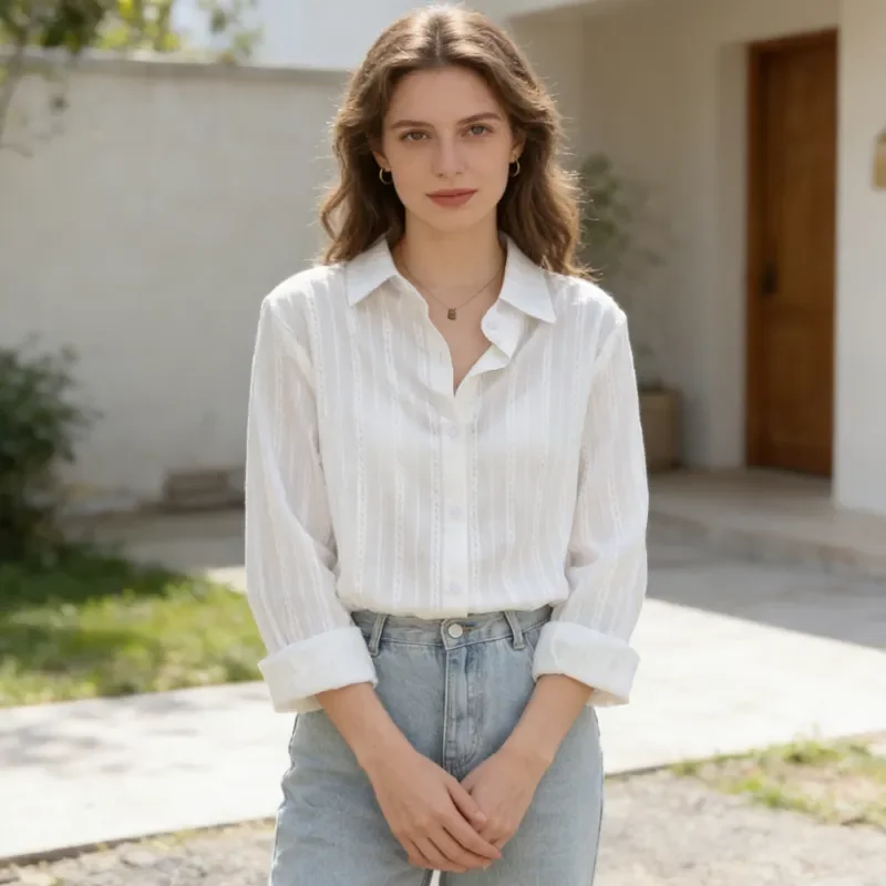 

Новая женская блузка в корейском стиле: элегантная, свободного кроя, с длинным рукавом, белая, тонкая, с отложным воротником, для весны и осени