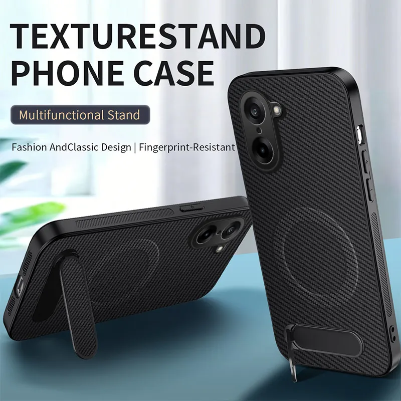 Etui na OnePlus Nord CE5 z teksturą włókna węglowego, magnetycznym uchwytem, osłona PC-TPU, kompatybilne z bezprzewodowym ładowaniem, Funda na OnePlus NordCE5 — zdjęcie produktu 2