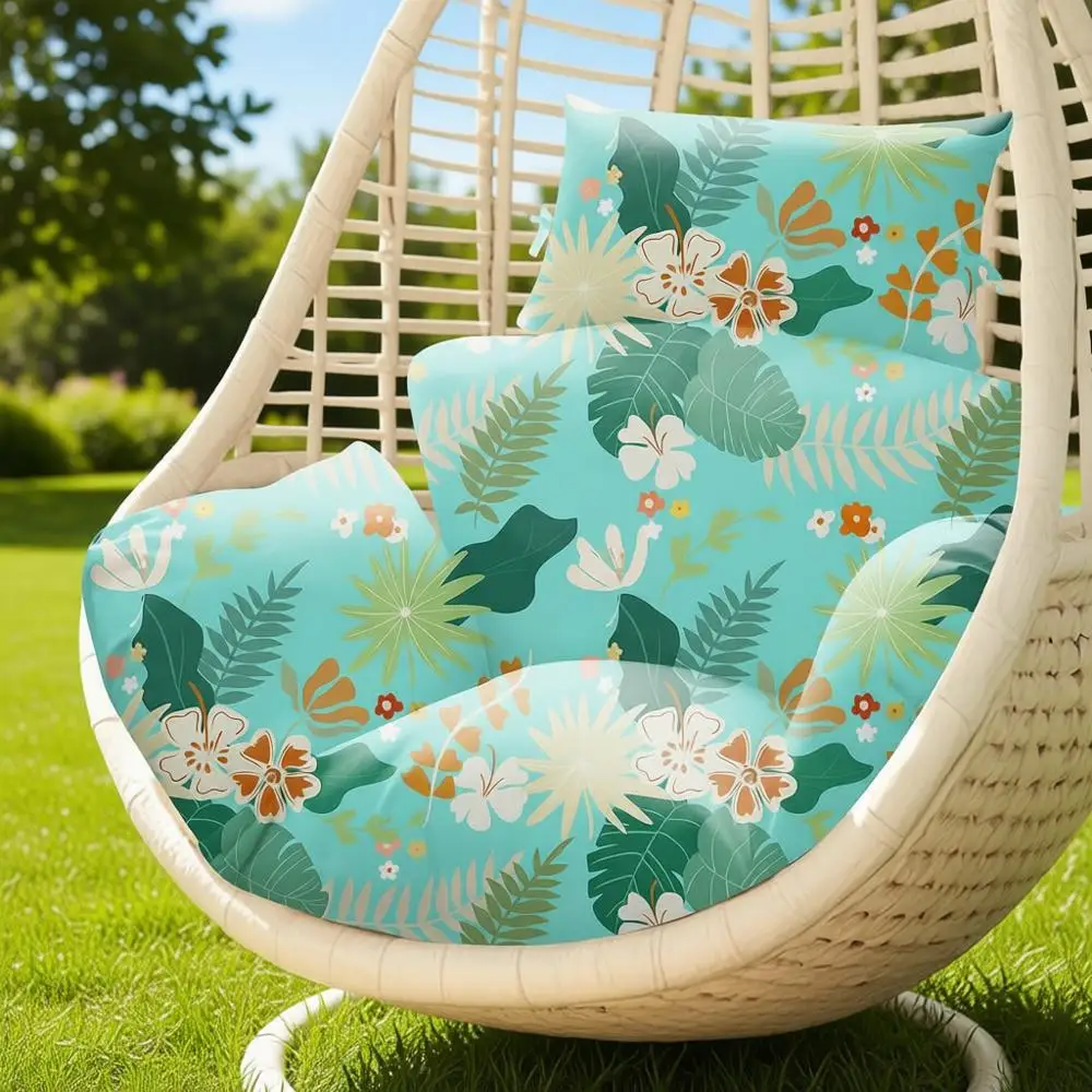 

Egg Chair Cushion 47x31.5x4.7 Thick, Outdoor Swing Chair Cushion, Teal Floral Leaves Design
