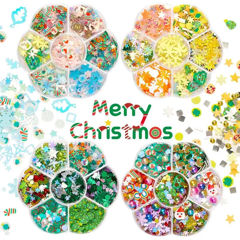 크리스마스 폴리머 클레이 글리터 슬라이스 슬라임 플레이크 스팽글, DIY 에폭시 송진 실리콘 몰드, 크리스마스 네일 아트 쥬얼리 장식, 1 박스 