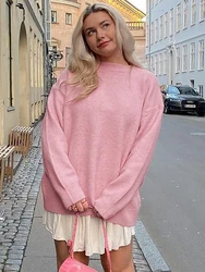 Fantoye Knitted Round Neck Pullover Women Sweater Pink Long Sleeve Solid Casual Sweater Female Winter New Warm Loose Streetwear