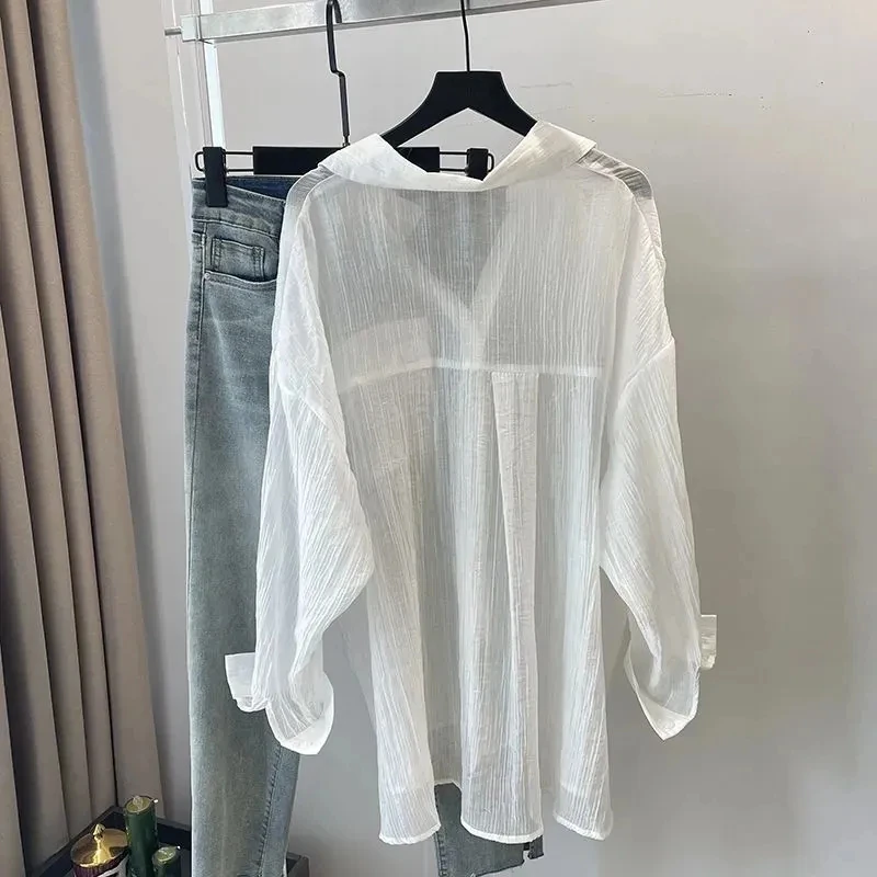 Ladies Loose Fit Lungo Sve Sottile Colore puro irt Coreano Sle Protezione solare Faionable Office Wear Miscela di poliestere irt