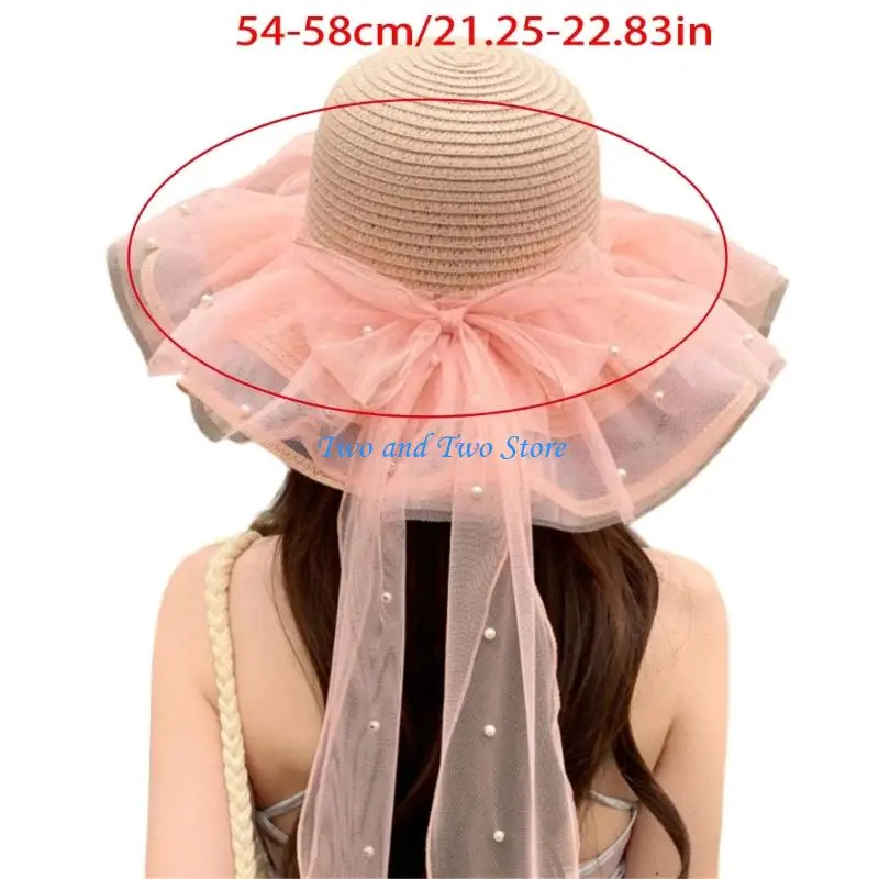 HX6F Lovely Double Layer Sun Hat with Lace Ruffle Bowknot Decors For Women Picnics 4