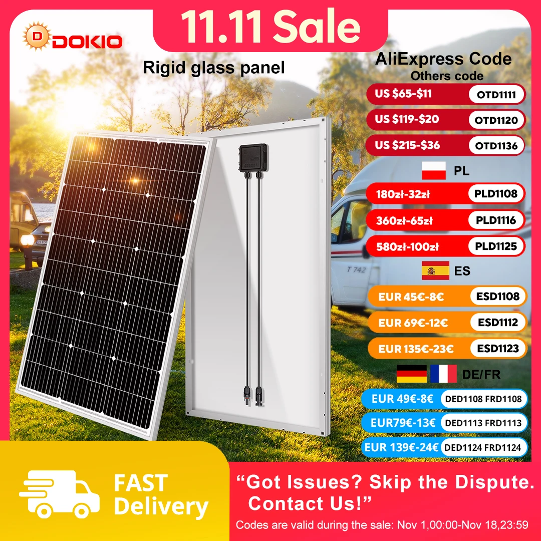 Dokio 18V 100W 200W 400W (zestawy) wodoodporny, nowy, sztywny panel słoneczny z kontrolerem 12V do ładowania w domu — zdjęcie produktu 1