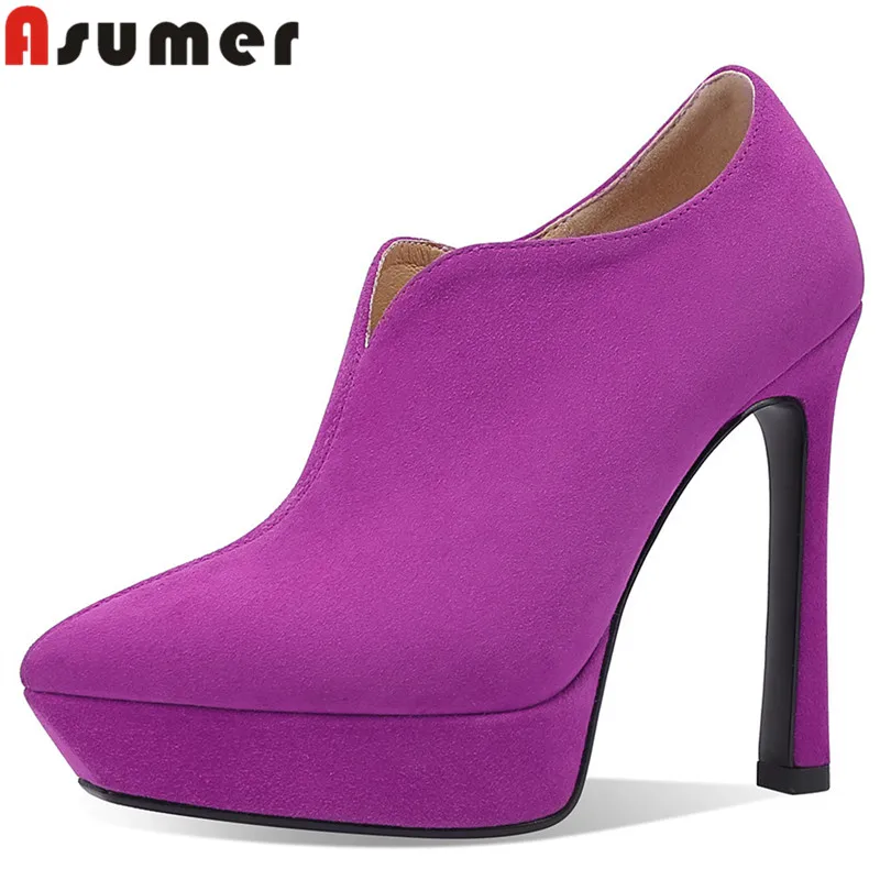 

ASUMER 2024 Size 33-41 New Top Sale Kid Suede Shoes Woman Thin High Heels Platform Pumps Zipper Ladies Dress Shoes