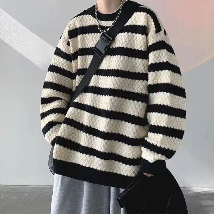 

IL striped sweater men's autumn and winter lazy loose coat retro trendy brand winter thickened long-sleeved sweater y2k ins emo