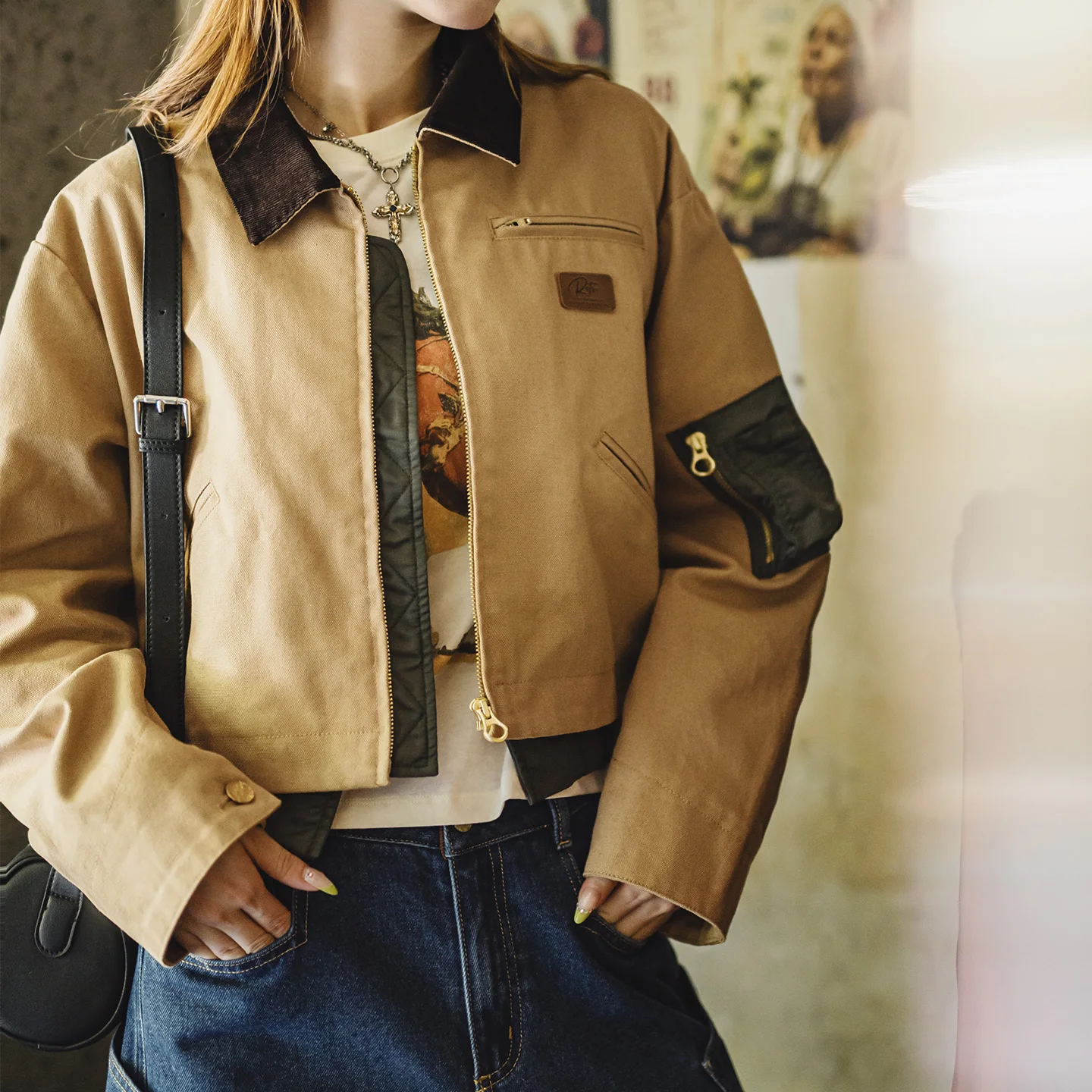 Maden Women's Barn Jacket Corduroy Workwear Jacket Contrast Collar Layered Design Casual Detroit Style Coat Fall Outerwear
