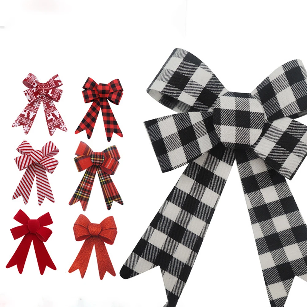 Christmas Tree Bow Ribbon With Candy Cane Stripe Pattern Holiday Decor Festive  Red And White Inspired Checkered Home Pendant