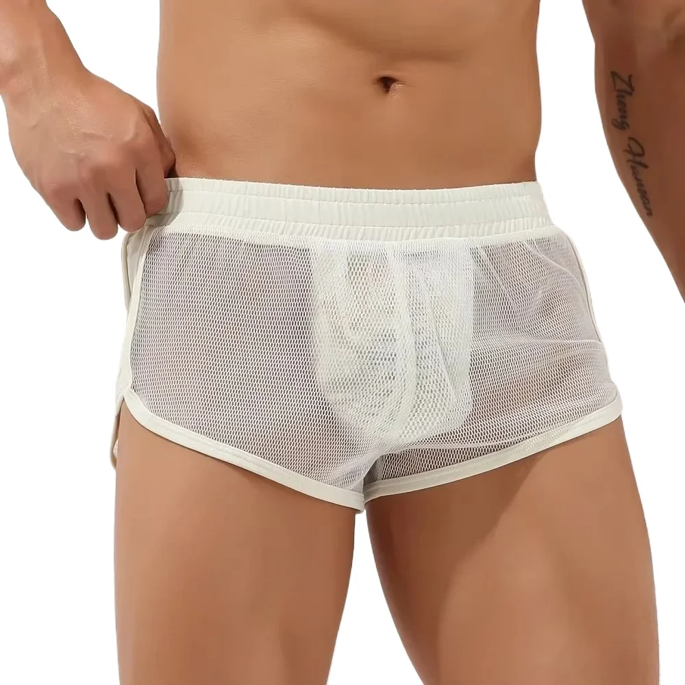 

Casual Shorts for Men Breathable Mesh Lounge Athletic Pants Comfortable Sheer Homewear Relaxed Daily Bottoms Seen Through Trunks