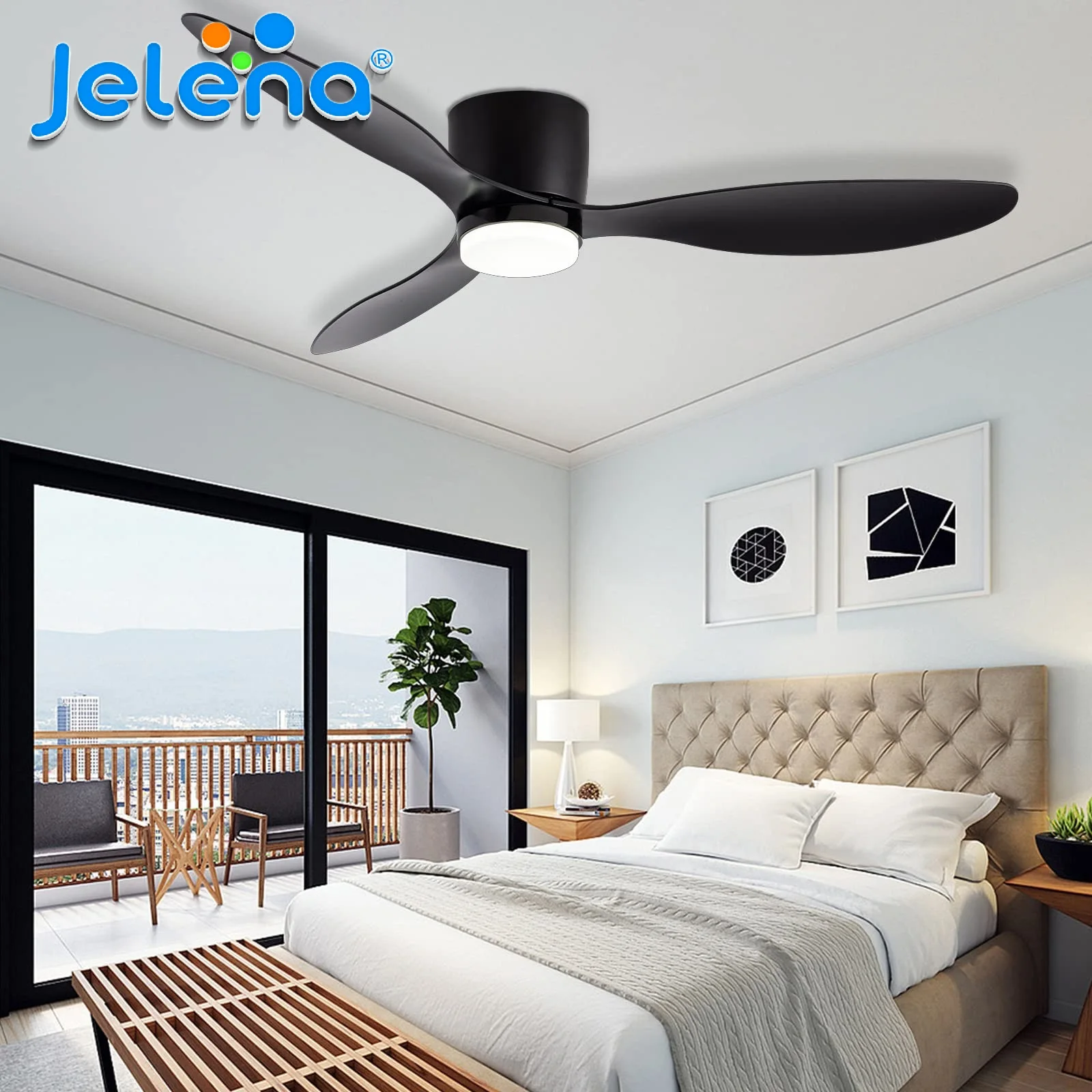Jelena-ventiladores de techo de 52 pulgadas, ventilador de techo LED de suelo bajo para sala de estar con luz, Control… — oferta en AliExpress