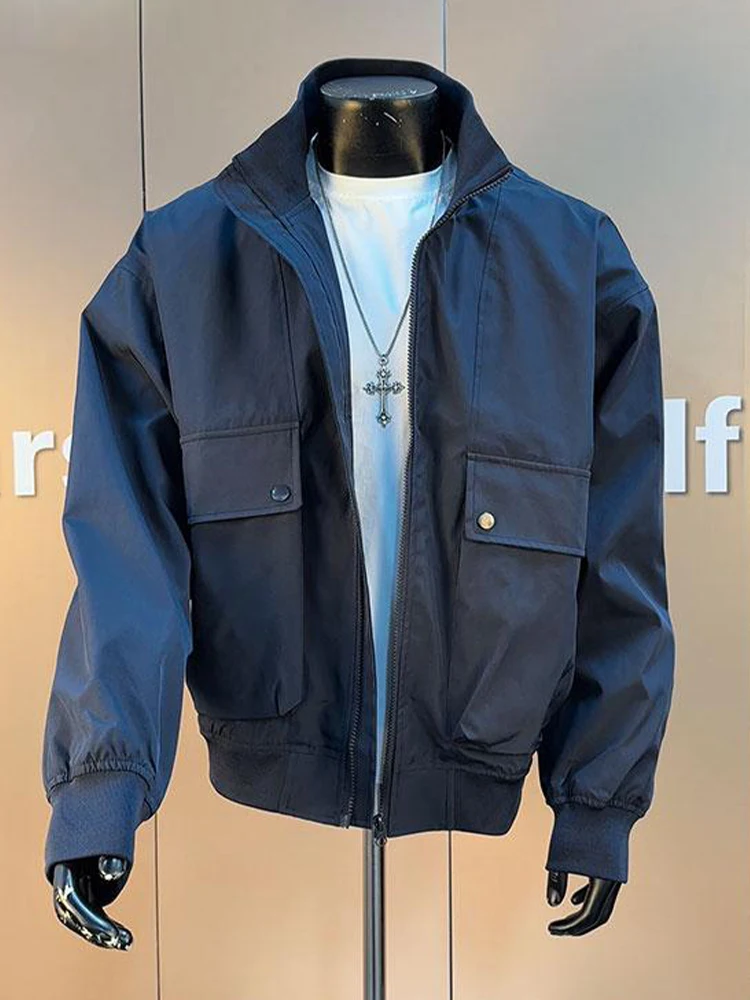 

Водонепроницаемая мягкая куртка-софтшелл для мужчин, рабочая одежда, верхняя одежда с воротником-стойкой, синяя, молодежная модная модель, универсальная для всех сезонов