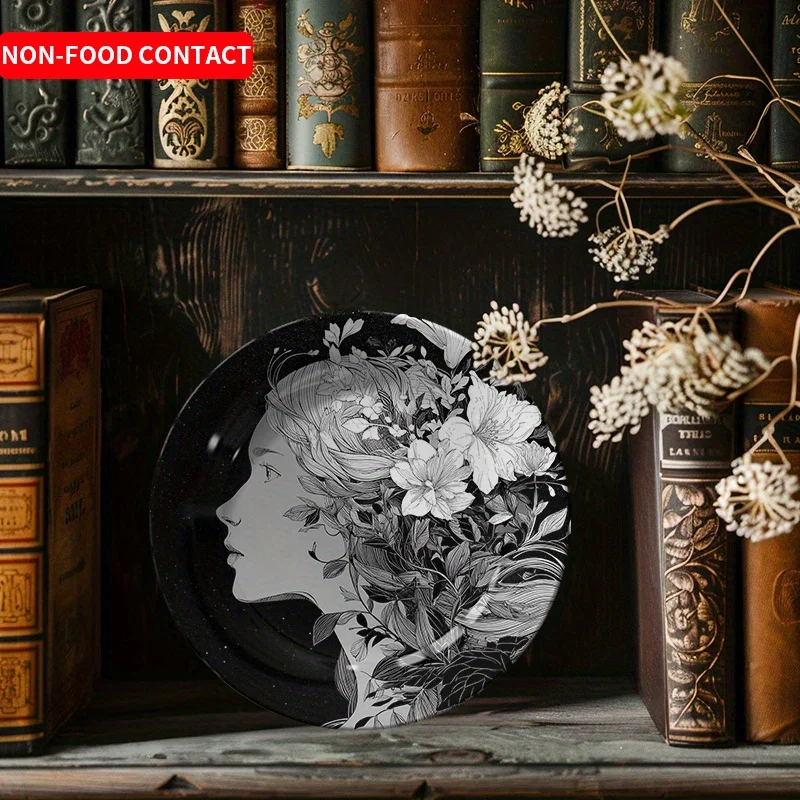 1pcElegant Ceramic Decorative Plate Floral Art Design Wall Tabletop Home Decor Non-Food Contact Gift IdeaSuitable for jewelry