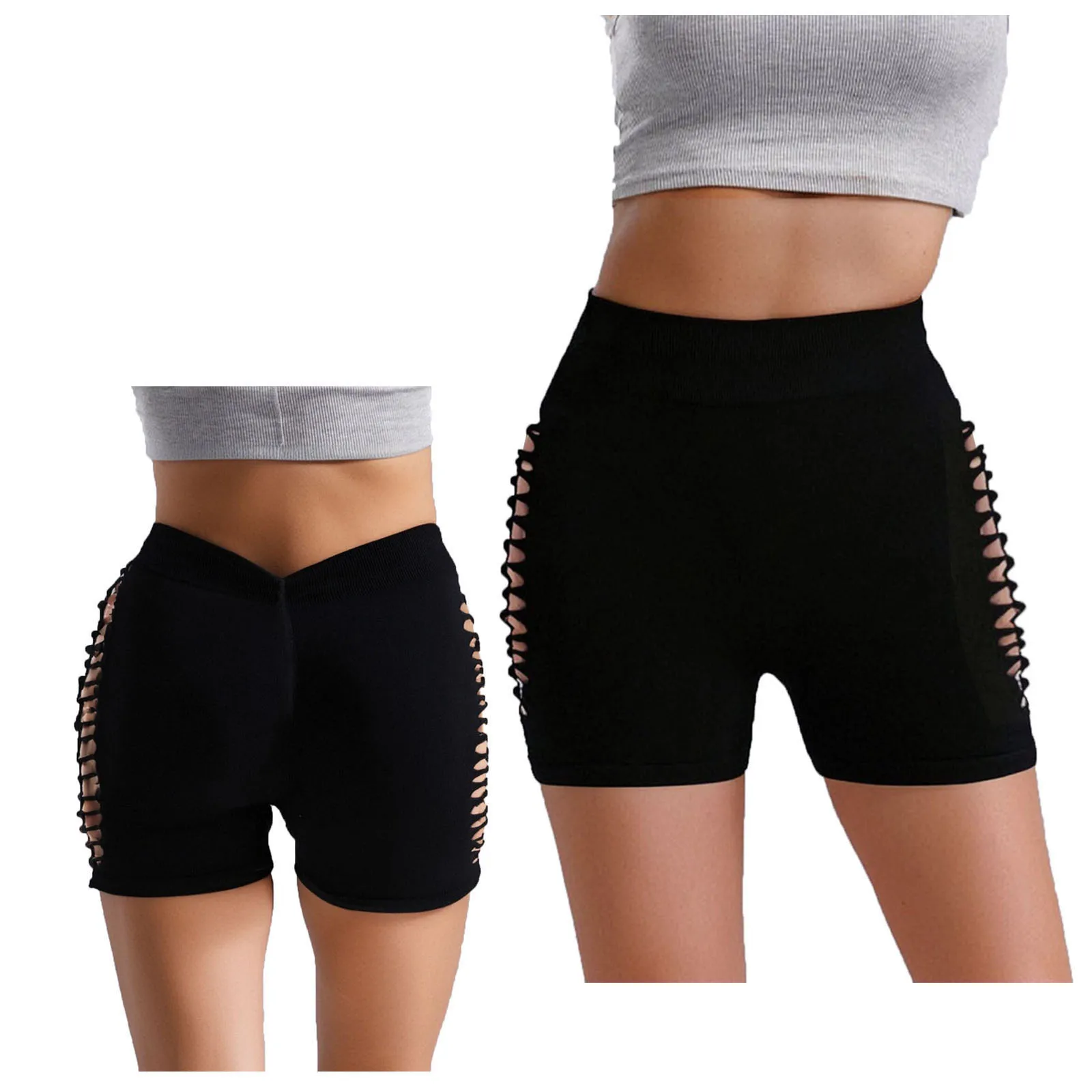 

Seamless High Waist Stretchy Yoga Shorts Hollow Out Sides Ruched Back Athletic Shorts Gym Workout Running Sports Wear for Womens