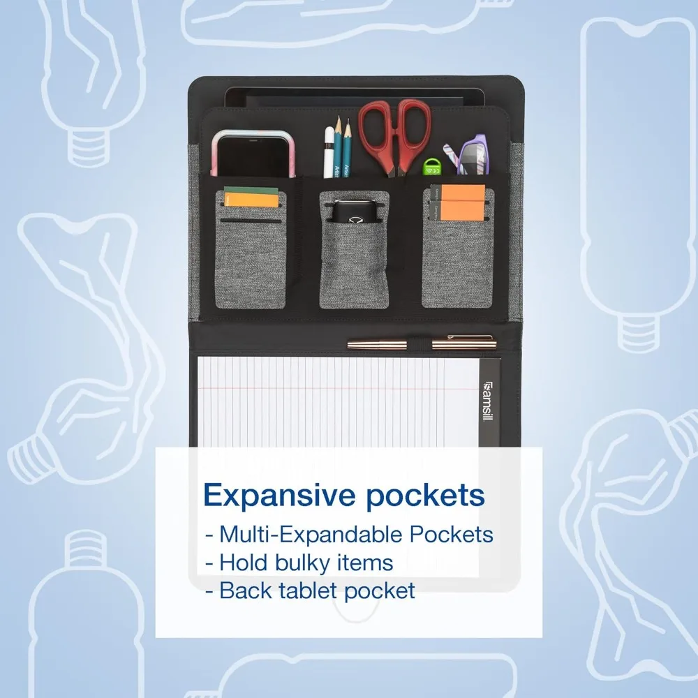 Samsill Professional Padfolio، مادة زجاجة مياه معاد تدويرها، rPET، محفظة أعمال للرجال والنساء، مع كتابة 8.5 × 11