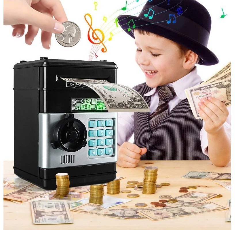 

Kids Piggy Bank Password Box - Automatic Money Rolling Fingerprint Electric with Light Sound Large Capacity Smart ATM Toy