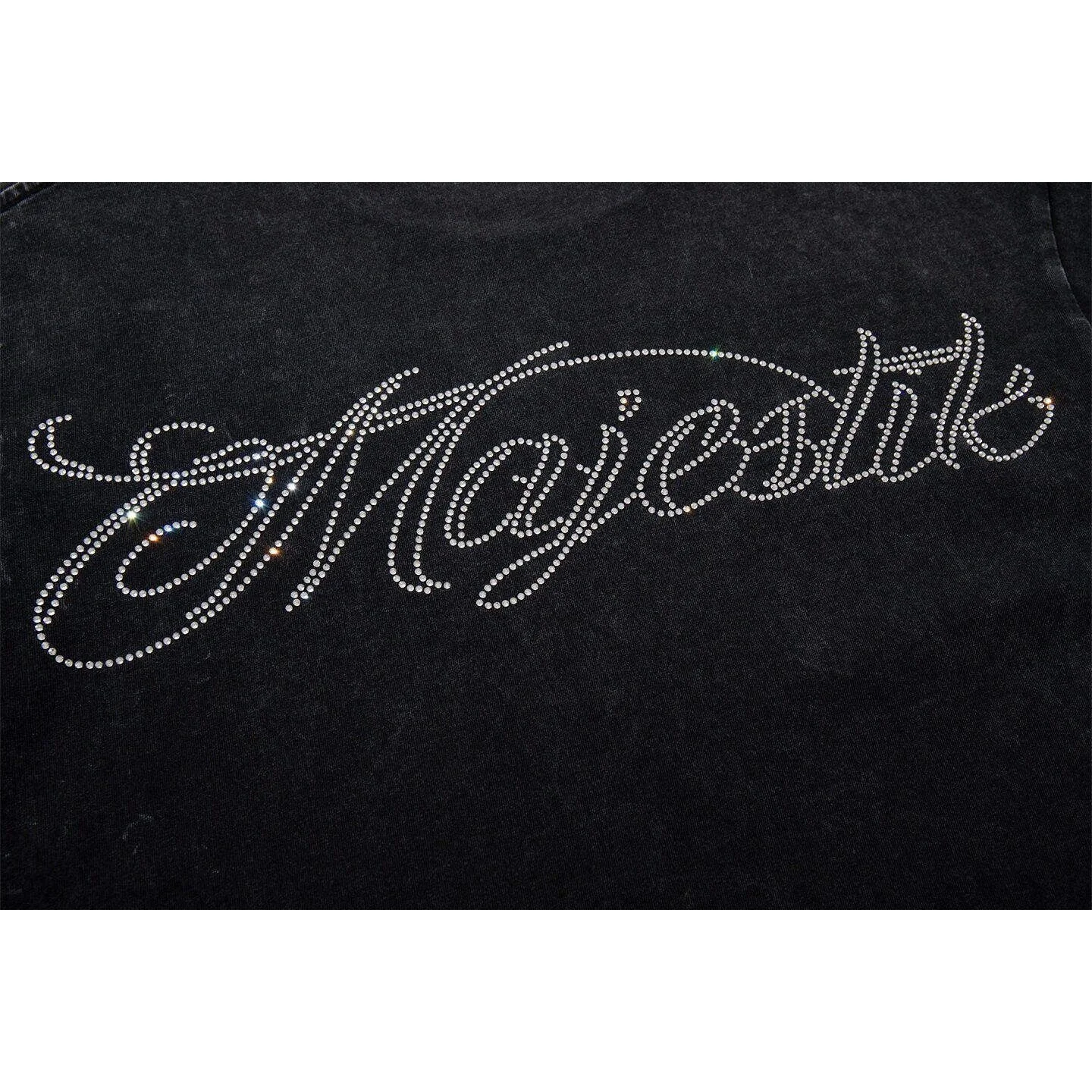 MAJESTIK Street Hip-Hop Style Beaded Letter Print Washed Vintage Loose Short-Sleeved T-Shirt - Summer