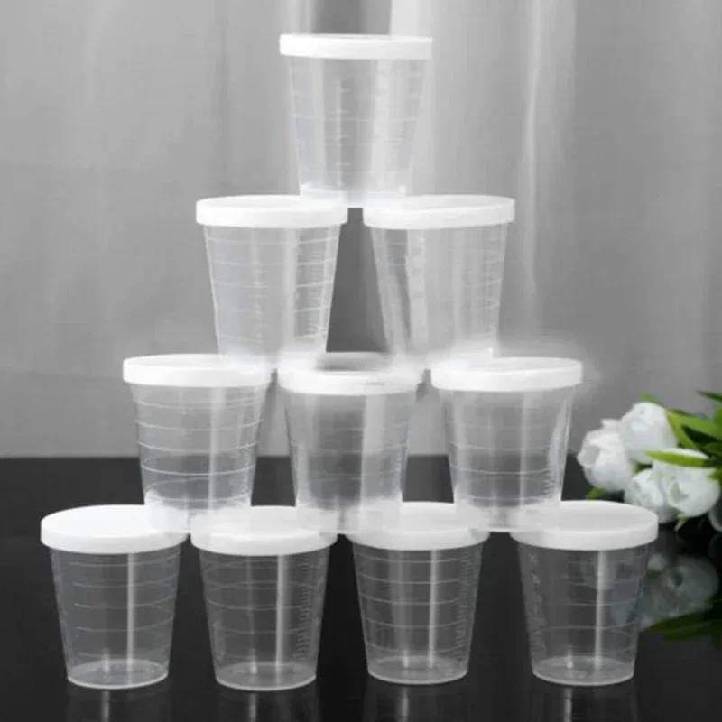 10pcs 30ml Plastic Medicine Measuring Cup With White Lids Cap Clear Container Transparent Graduated Measuring Cup Liquid Holder