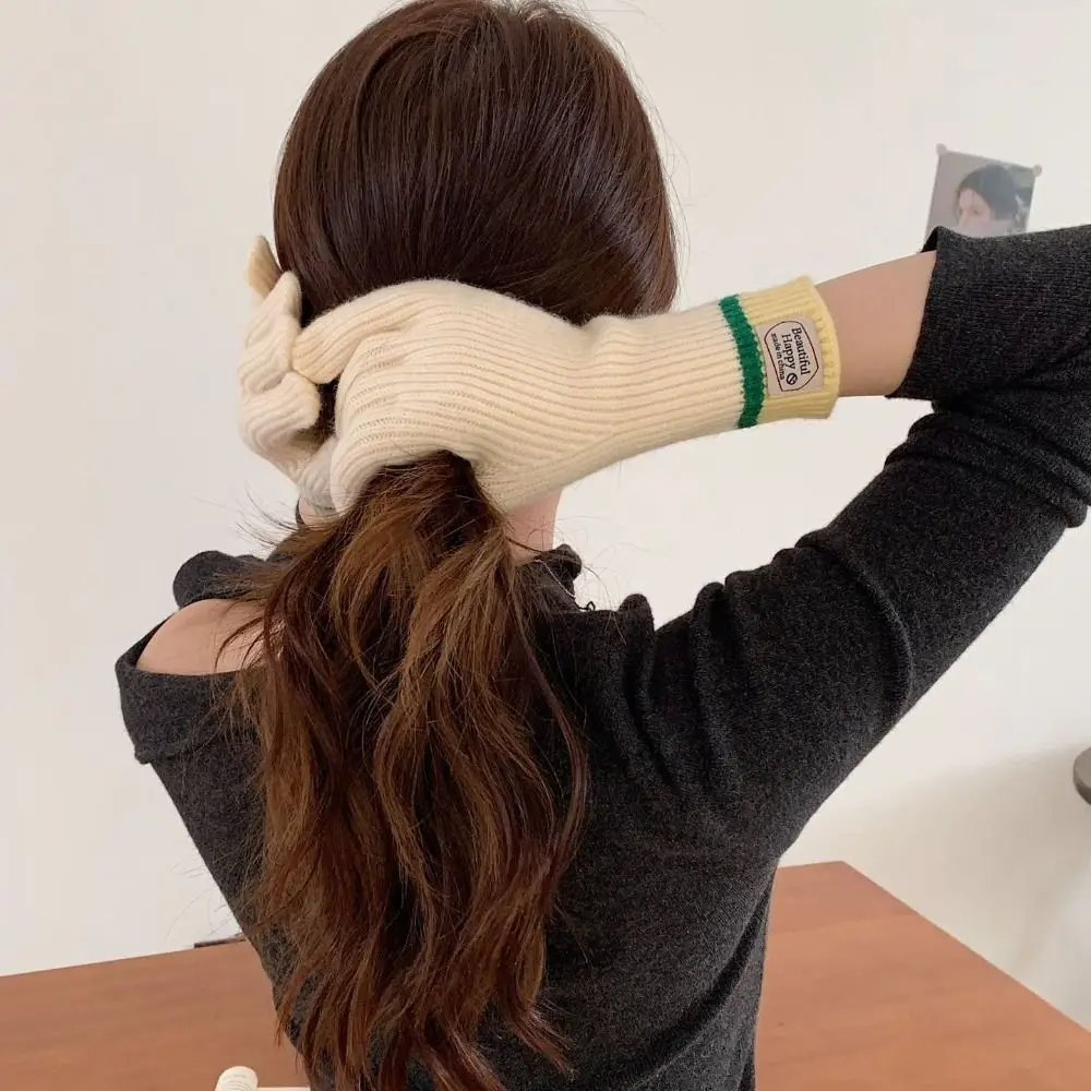 قفازات كاجوال طويلة الأصابع بلون سادة، قفازات شتوية تعمل باللمس، قفازات محبوكة مقاومة للرياح، ركوب الخيل في الهواء الطلق #6