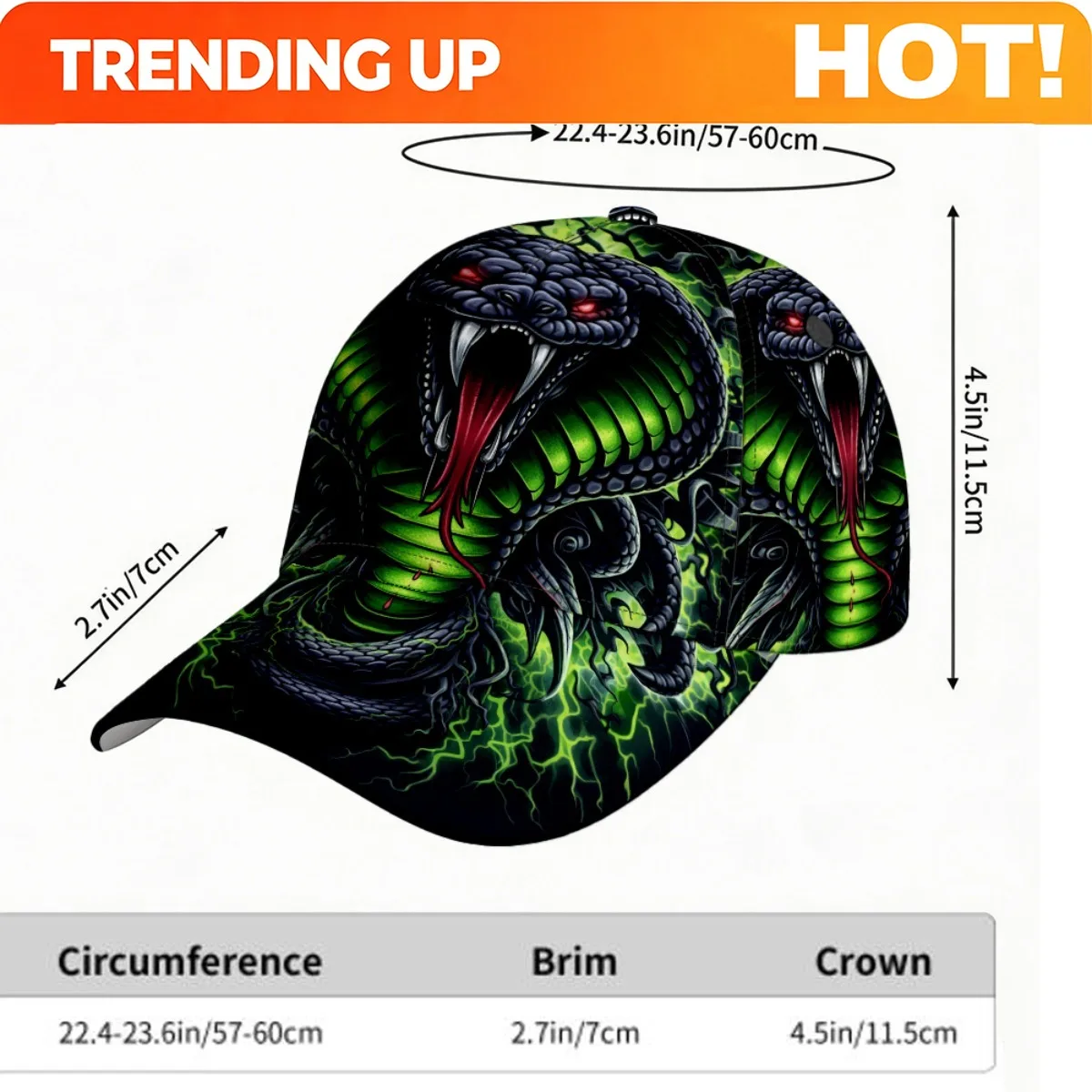 Customization 1pc 2D Flat Radiant Cobra Strike Baseball Cap Workout Sports Events Breathable Lightweight Ideal Gift Lightweight