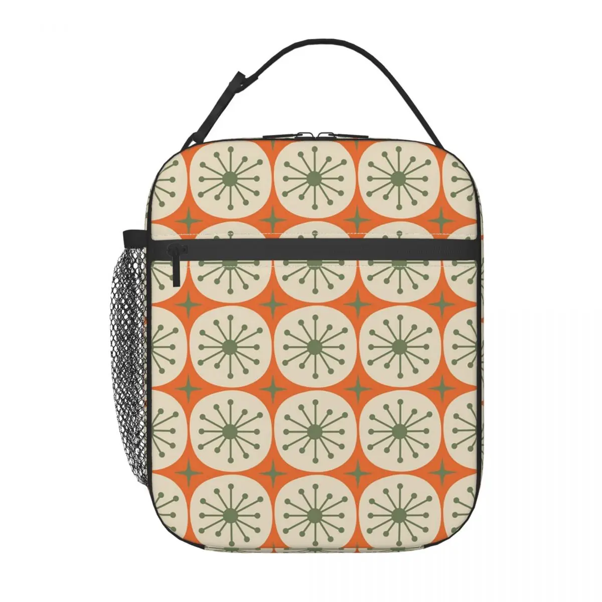 Mid Century Modern Atomic Dots And Stars Olive Green Beige Insulated Lunch Bag for Women Children Food Boxes Thermal Lunch Box