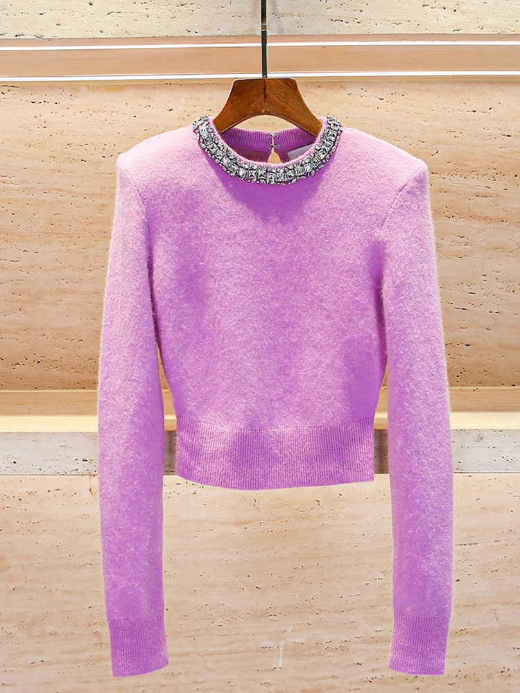 

SP Home South Oil High End European Sle Women's Winter Hollow out Diamond Knitted Sweater Top Simple Commute Sle Regular Fit