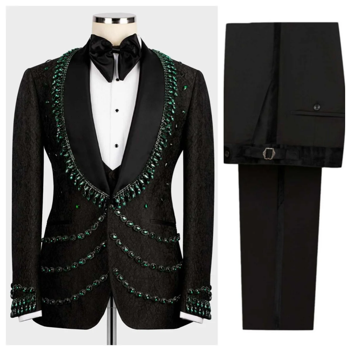 

Charming Man Tuxedos Shawl Lapel Jacquard Crystal Men Suit Luxury 2 Piece Set Jacket Pants Evening Wedding Groom Customized