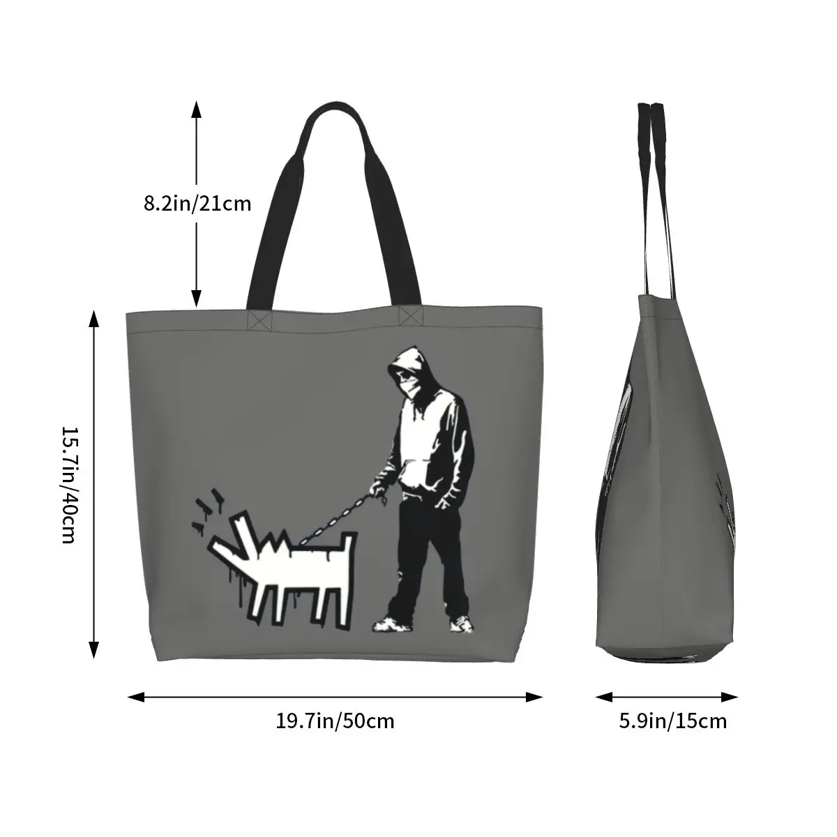 Banksy Thug con un cane che abbaia generi alimentari Shopping Bag stampa tela Shopper Tote borsa A tracolla borsa d'arte di grande capacità